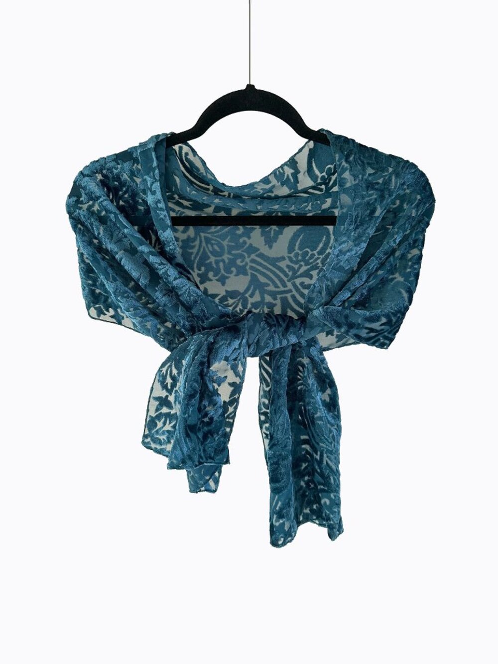 Vintage Velvet Burnout Floral Scarf Oblong Teal Whimsigoth 90s Grunge Y2K Vamp